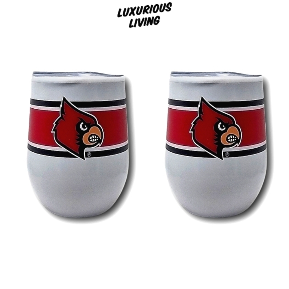 (2) White Louisville Cardinals 12oz. Stemless Wine Tumbler (Set of 2)
